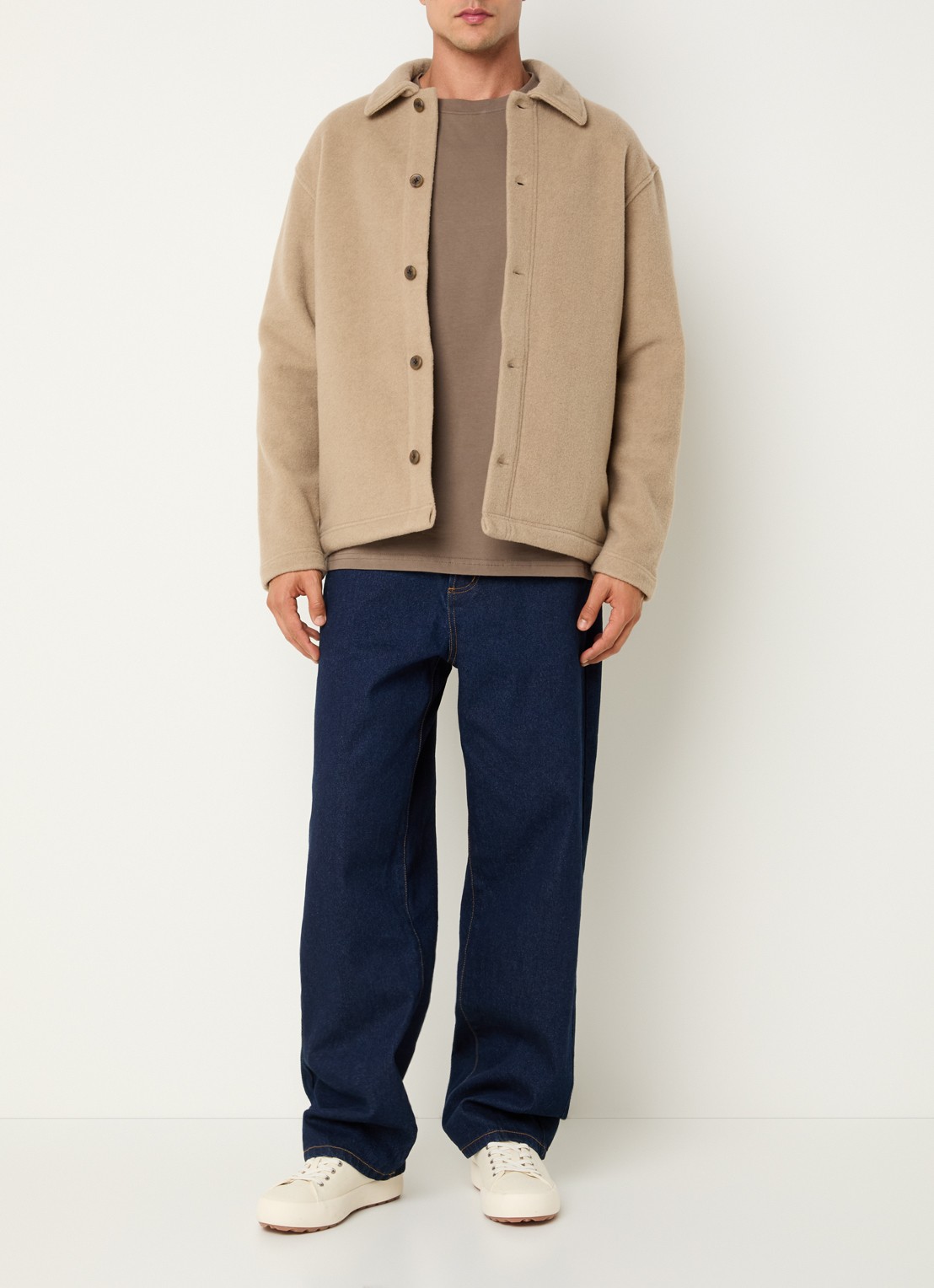 Les Deux Jermaine regular fit overshirt in wolblend - voorkant 2 donkerbeige