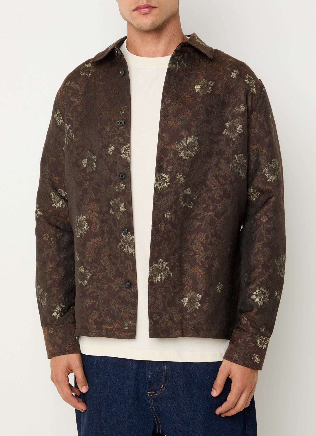 Les Deux Kaleb regular fit overshirt met jacquard dessin - detail 2 donkerbruin