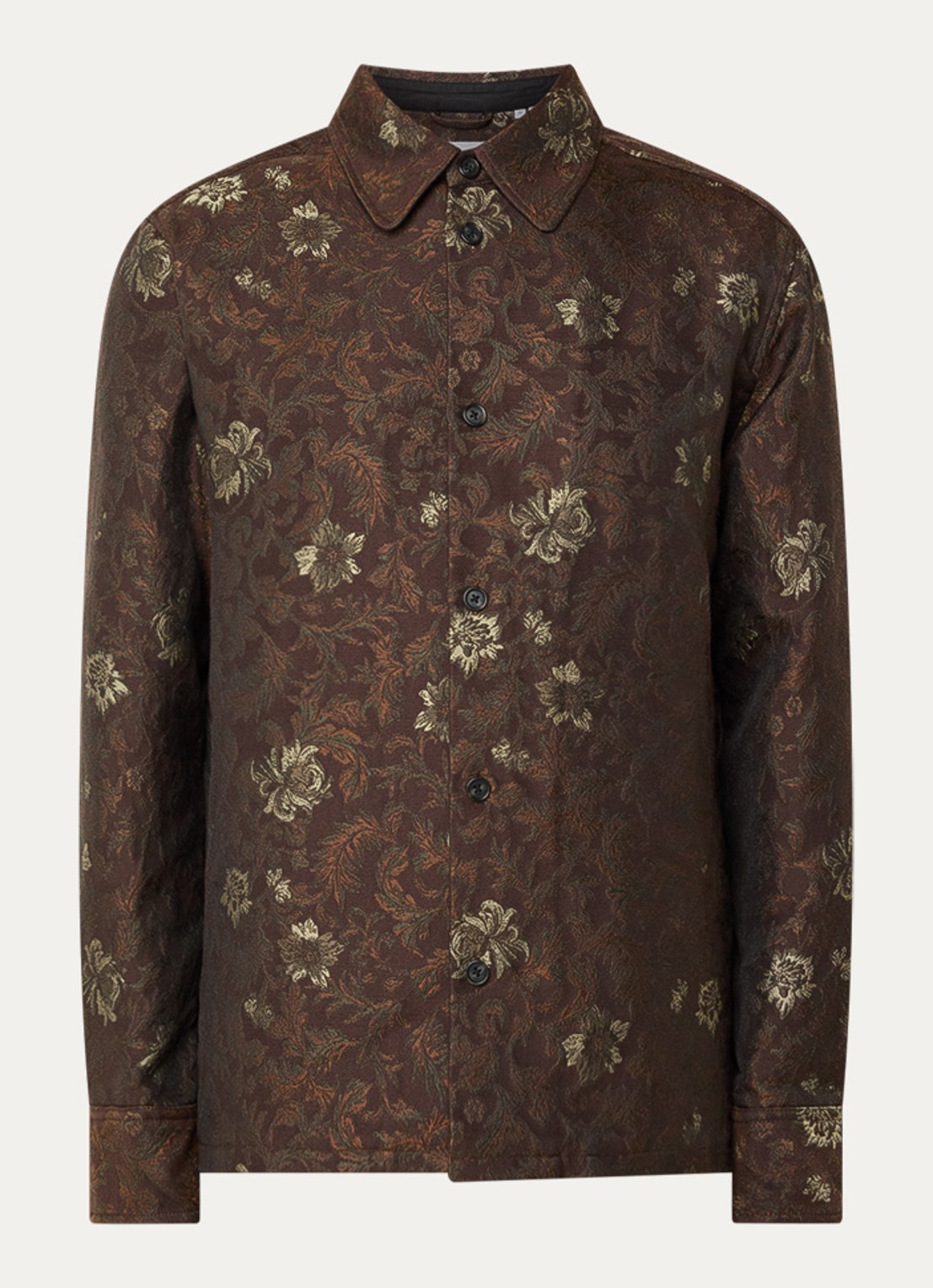 Les Deux Kaleb regular fit overshirt met jacquard dessin - voorkant 3 donkerbruin