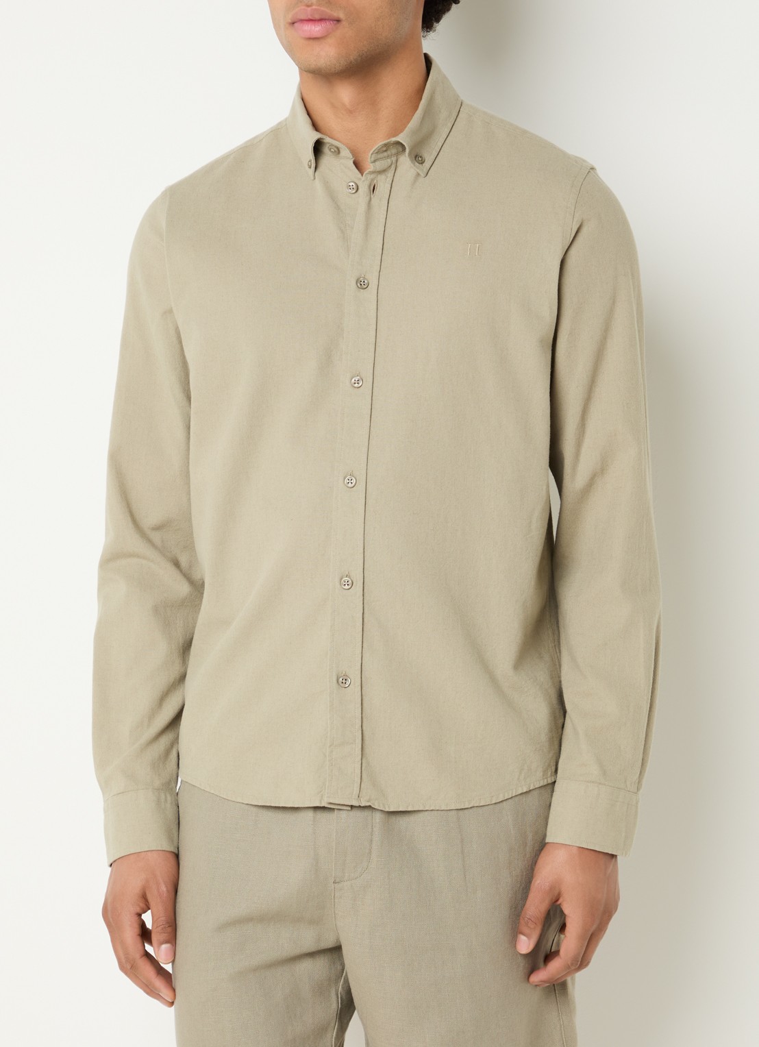 Les Deux Konrad regular fit overhemd in linnenblend - detail khaki