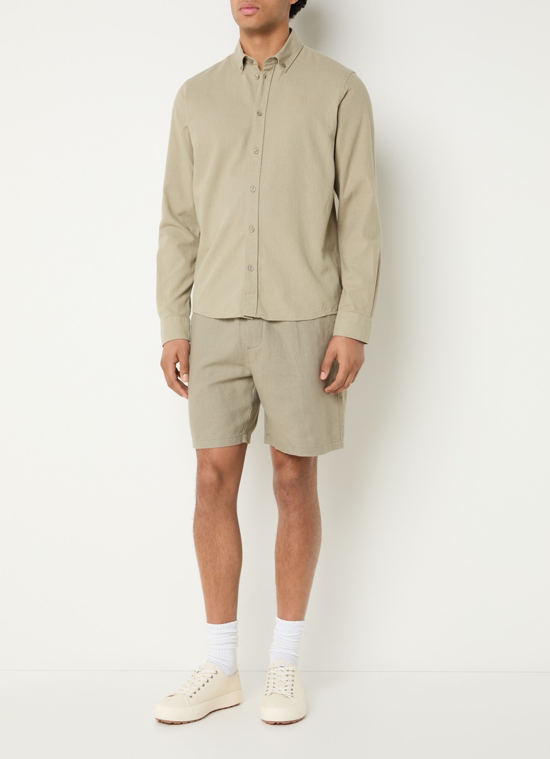 Les Deux Konrad regular fit overhemd in linnenblend - voorkant 3 khaki