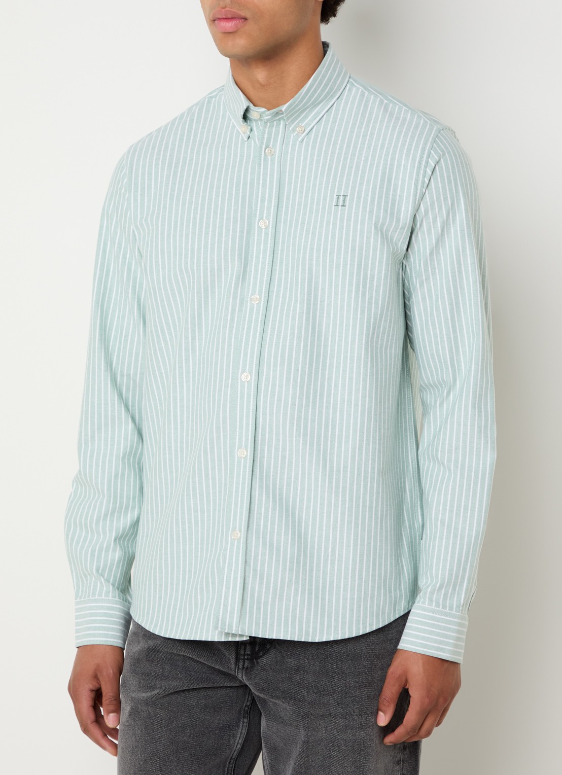 Les Deux Konrad regular fit overhemd met streepprint  - detail 3 groen