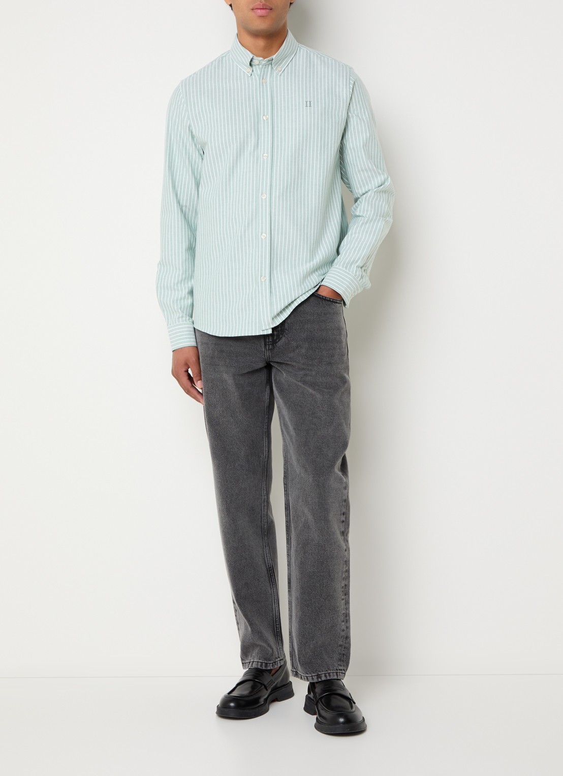 Les Deux Konrad regular fit overhemd met streepprint  - voorkant 2 groen