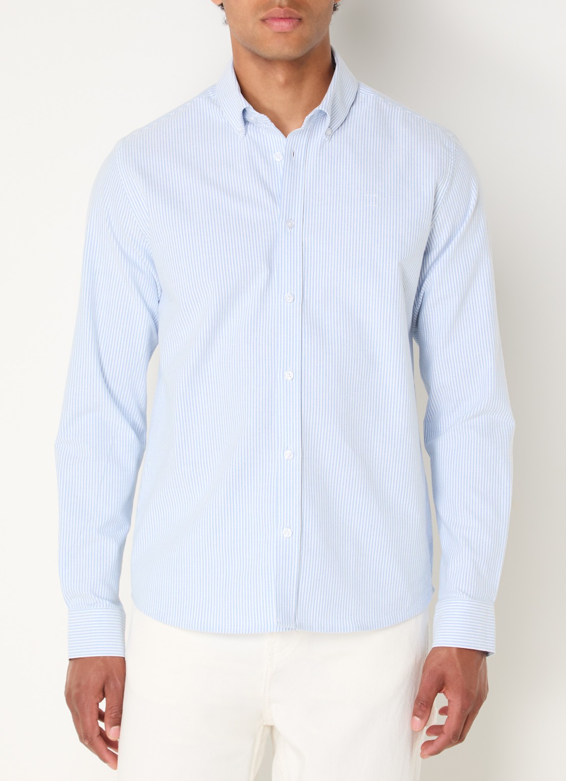 Les Deux Konrad regular fit overhemd met streepprint - detail 4 blauwgrijs
