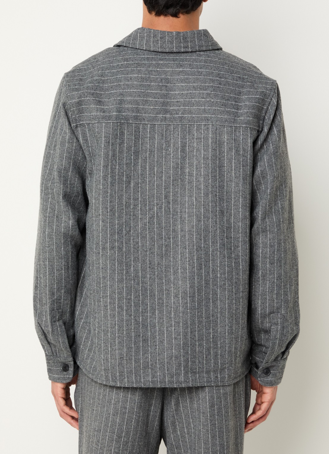 Les Deux Layton regular fit overshirt in wolblend met krijtstreep - achterkant 2 grijs