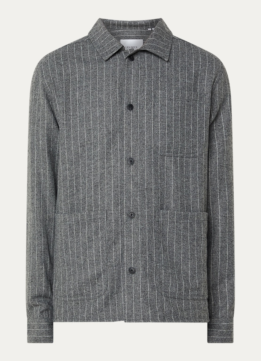Les Deux Layton regular fit overshirt in wolblend met krijtstreep - voorkant 3 grijs