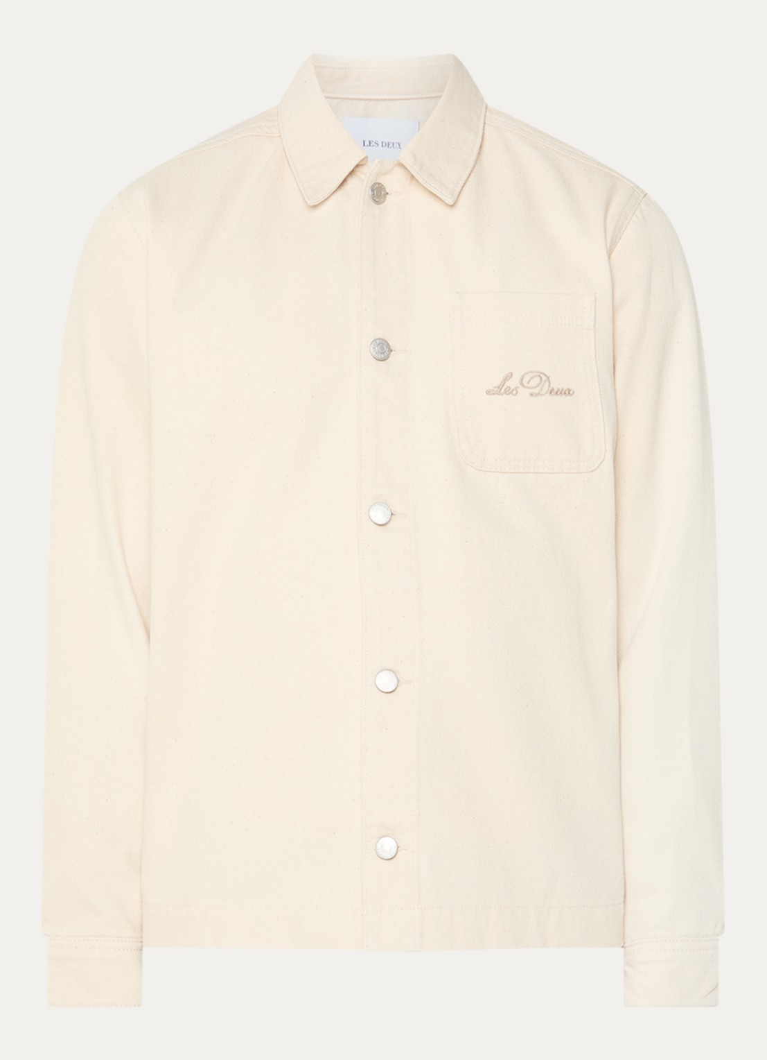 Les Deux Layton regular fit overshirt met borstzak en borduring - voorkant creme