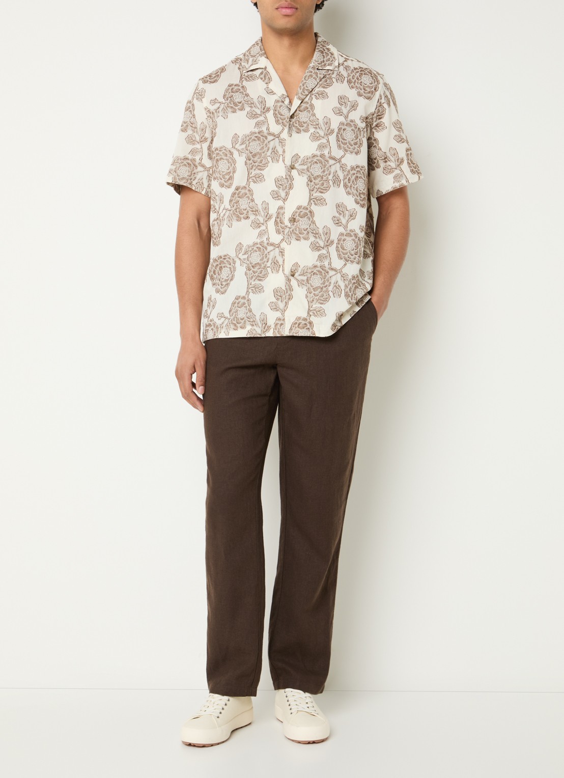 Les Deux Lesley regular fit overhemd met jacquard dessin - voorkant 4 gebroken wit