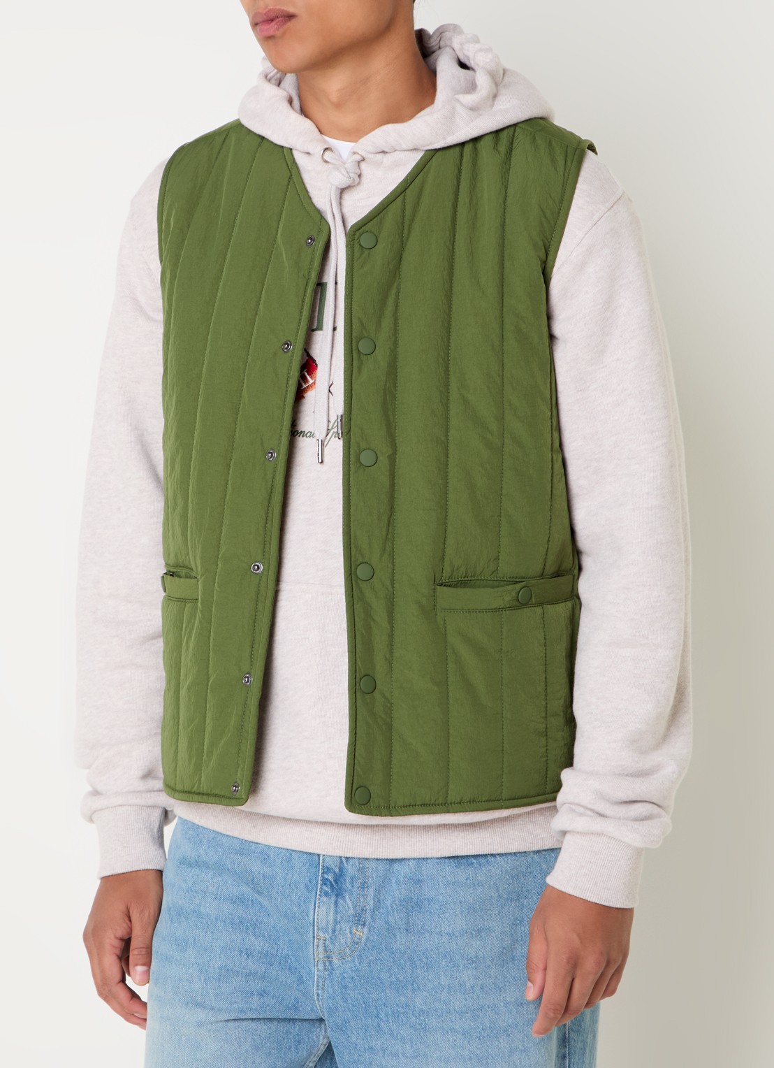 Les Deux Martin gewatteerde bodywarmer met steekzakken - detail 2 legergroen