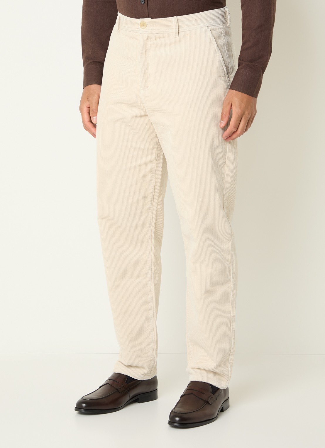 Les Deux Mid waist straight fit broek met structuur - detail 4 ivoor