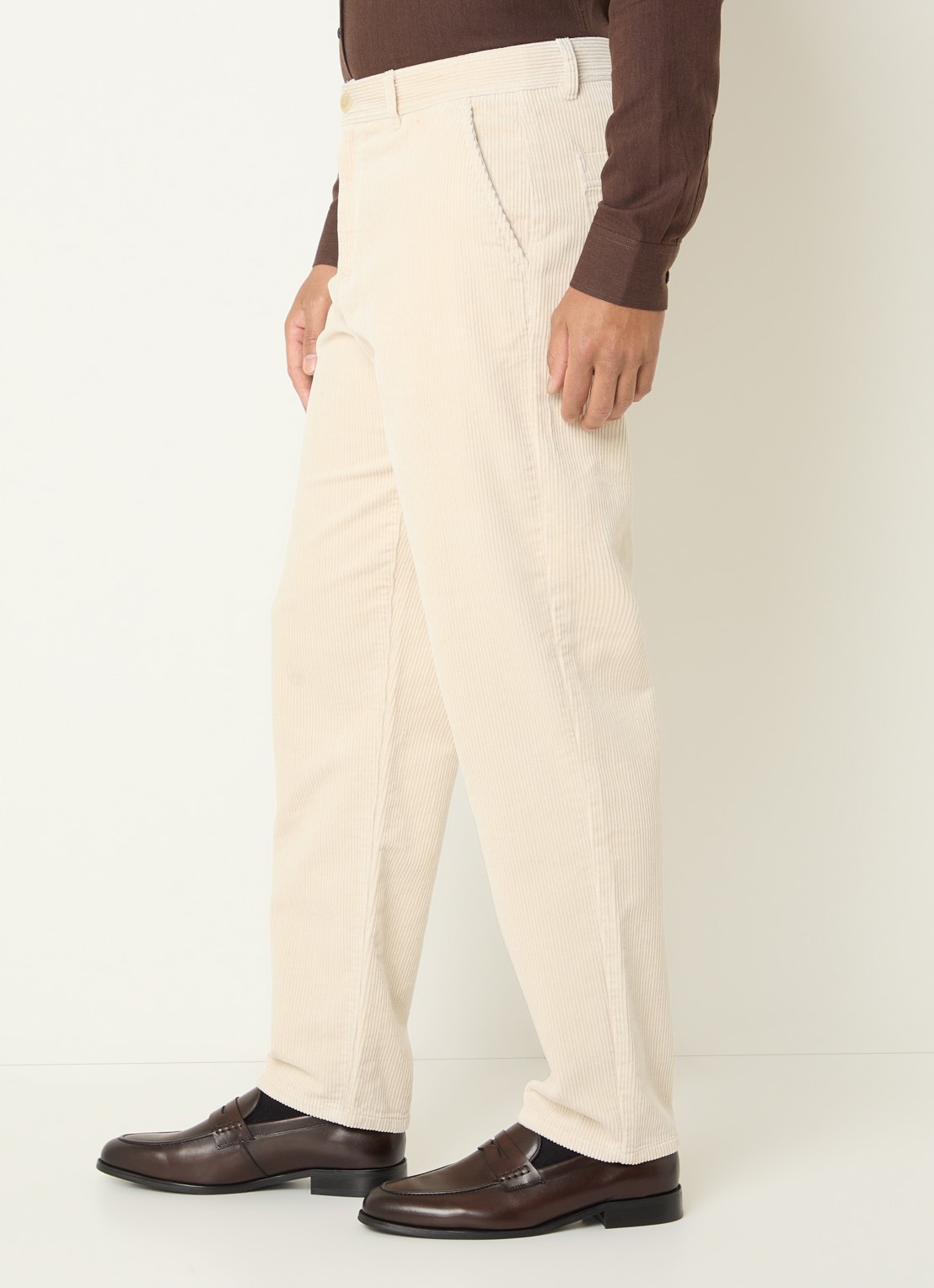 Les Deux Mid waist straight fit broek met structuur - detail 5 ivoor