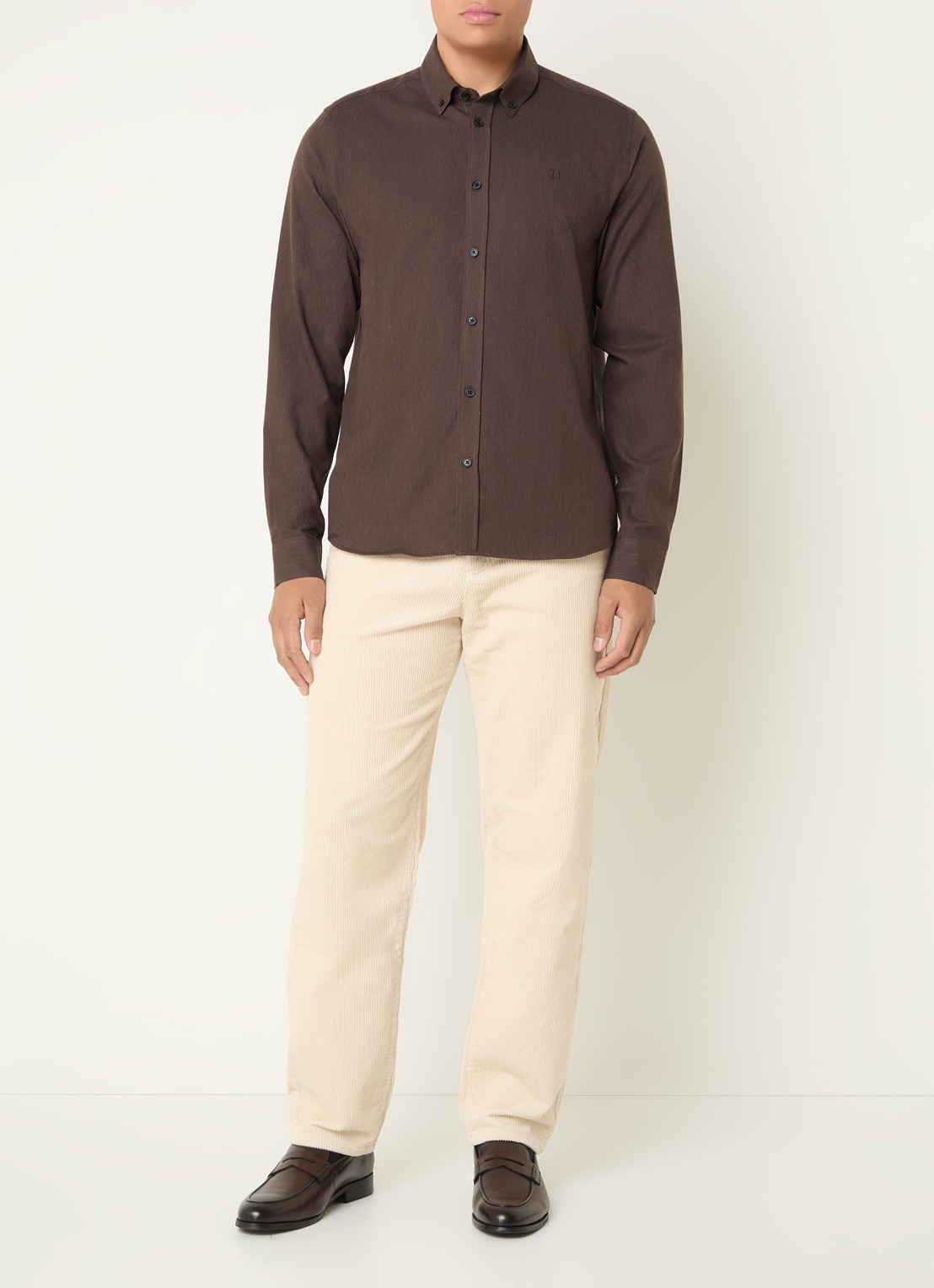 Les Deux Mid waist straight fit broek met structuur - voorkant 3 ivoor