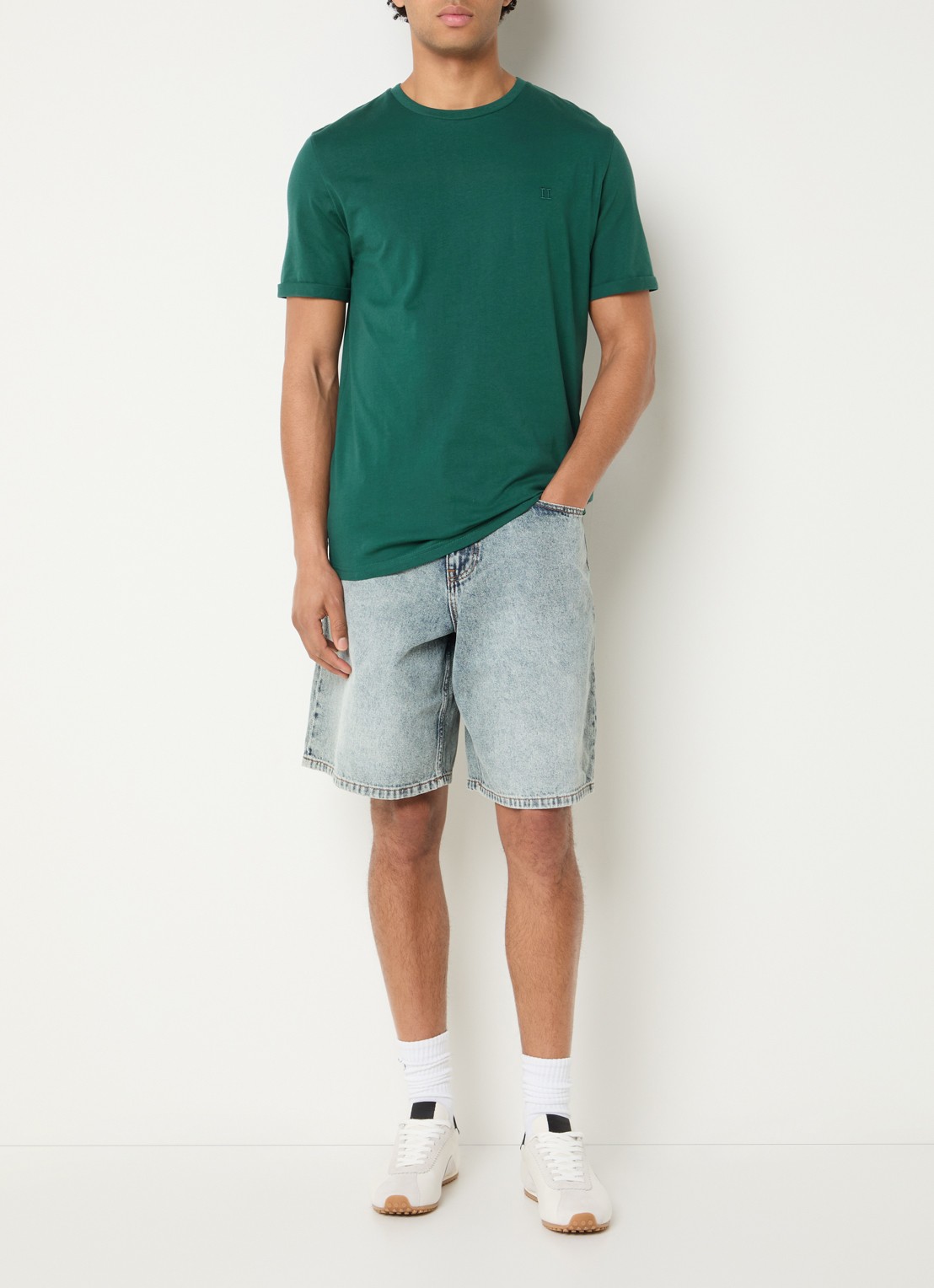 Les Deux Norregaard T-shirt met logoborduring - voorkant 3 donkergroen