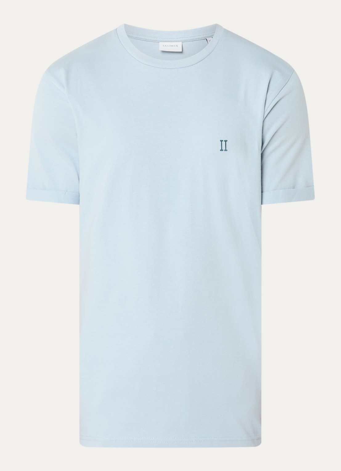 Les Deux Norregaard T-shirt met logoborduring - voorkant 2 lichtblauw