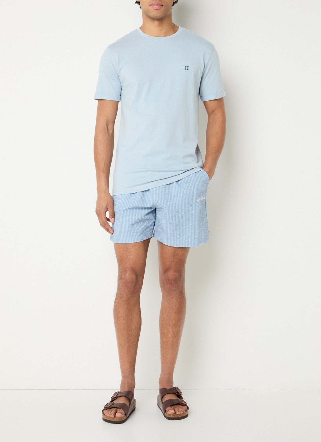 Les Deux Norregaard T-shirt met logoborduring - voorkant 3 lichtblauw