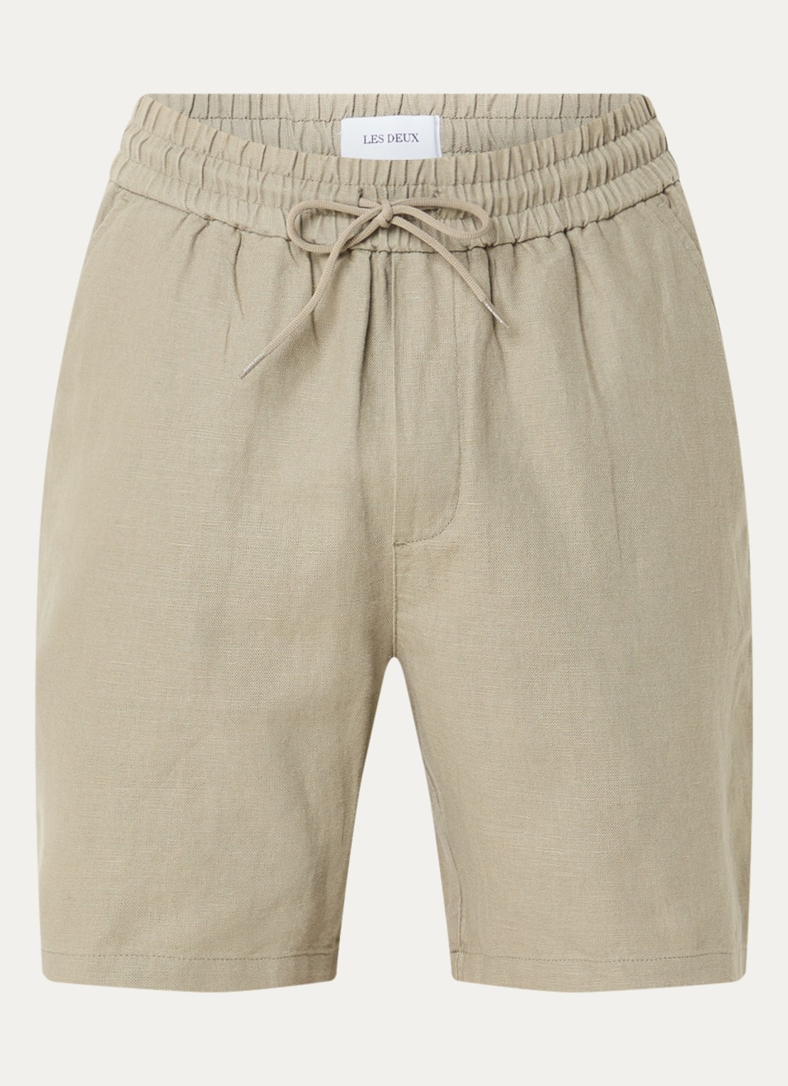 Les Deux Otto straight fit korte broek in linnenblend - voorkant 3 khaki