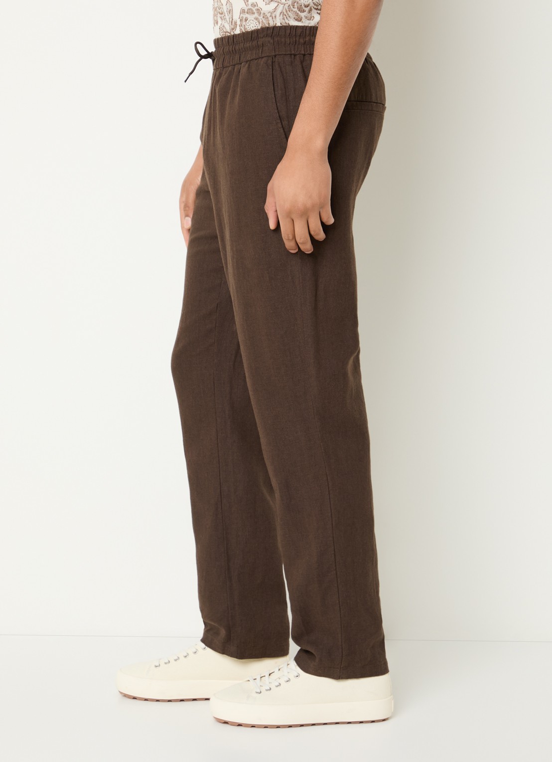 Les Deux Patrick straight fit broek in linnenblend - detail 5 donkerbruin