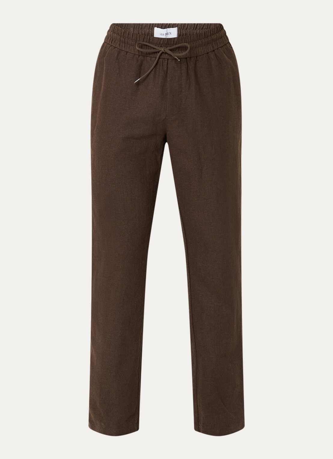 Les Deux Patrick straight fit broek in linnenblend - voorkant 2 donkerbruin