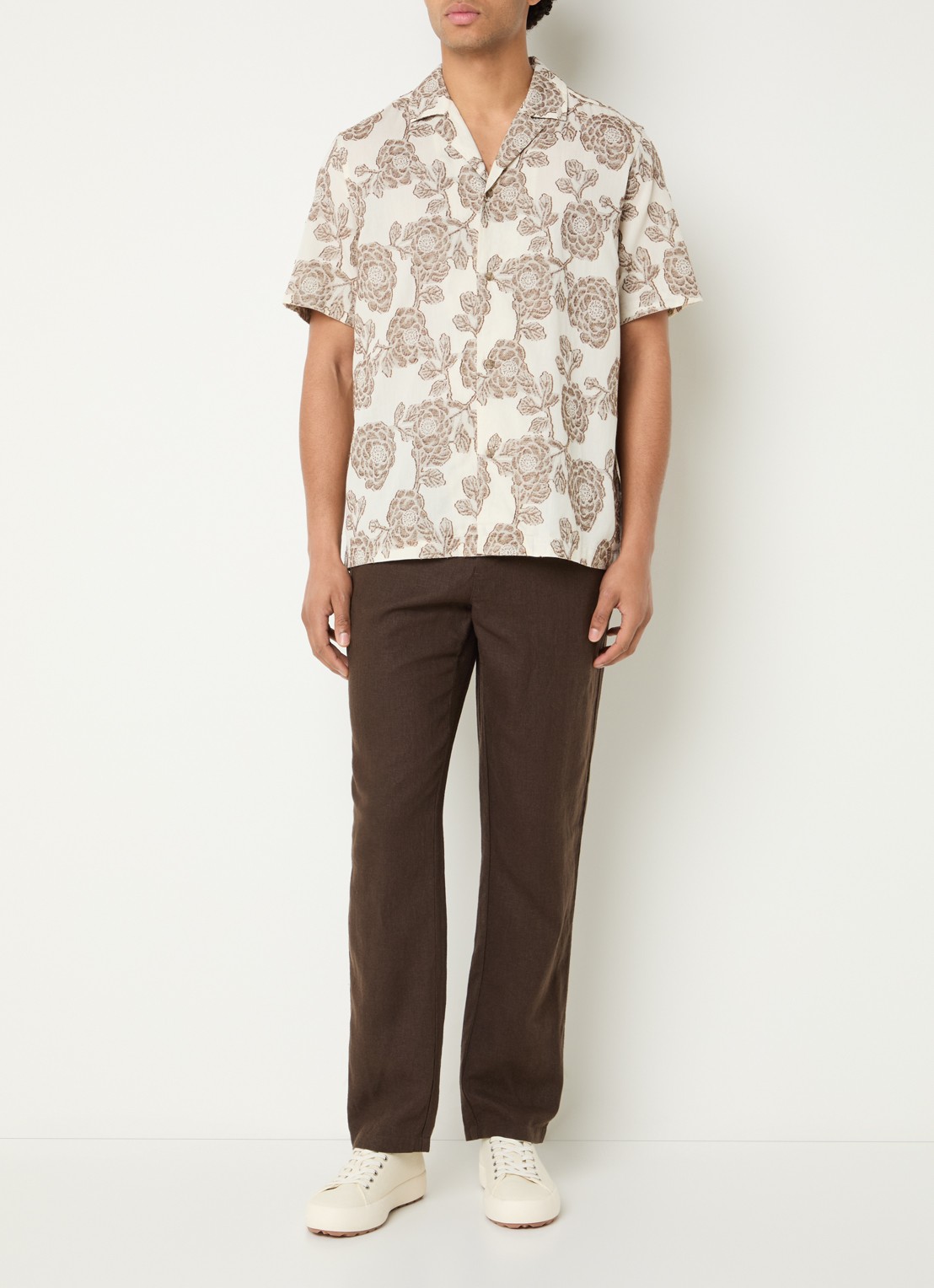 Les Deux Patrick straight fit broek in linnenblend - voorkant 3 donkerbruin