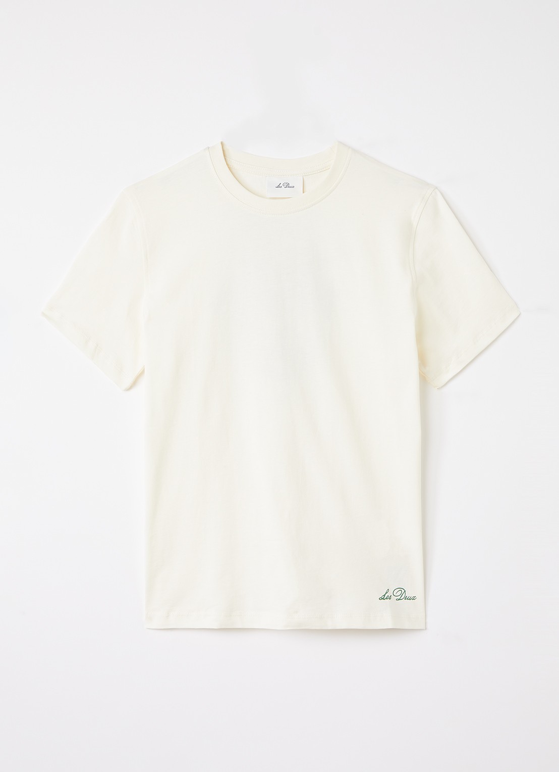 Les Deux Plant T-shirt met logo- en backprint - voorkant creme