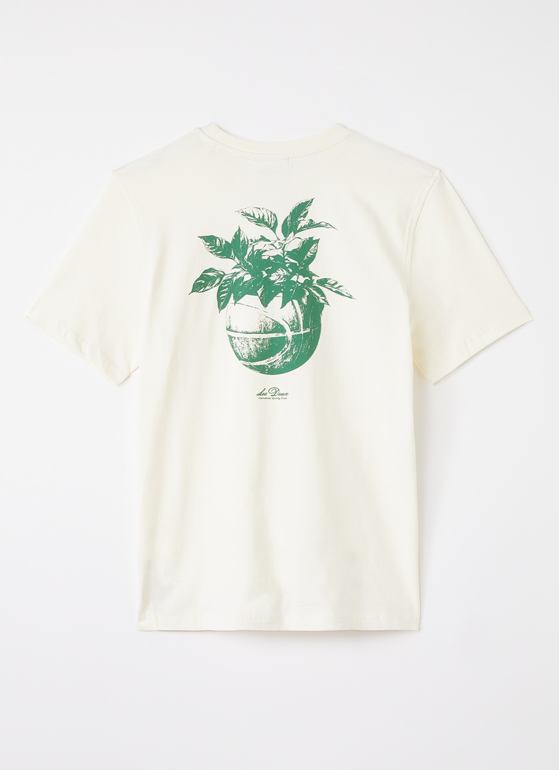 Les Deux Plant T-shirt met logo- en backprint - voorkant 2 creme