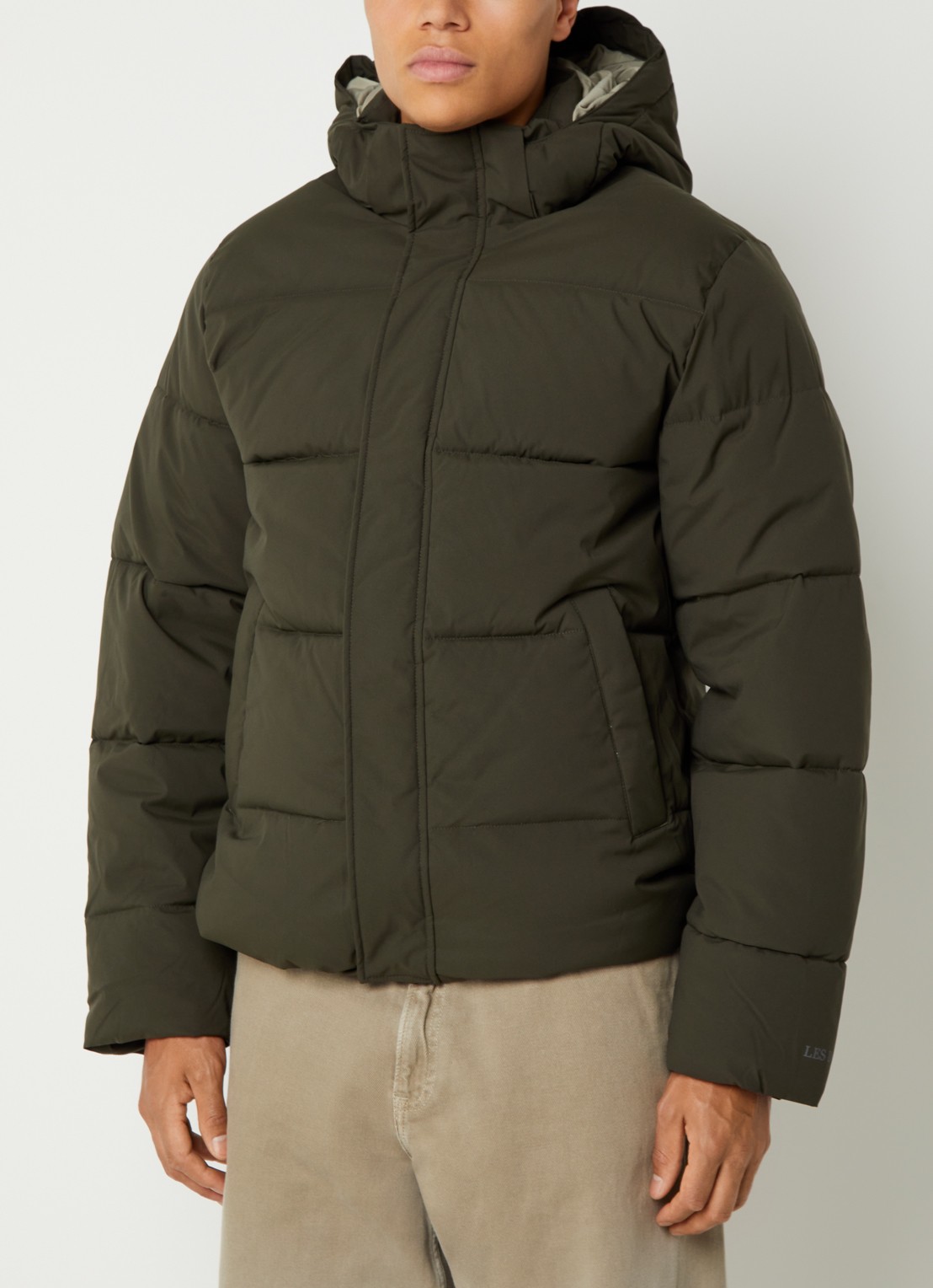 Les Deux Puffer jack met capuchon - detail legergroen