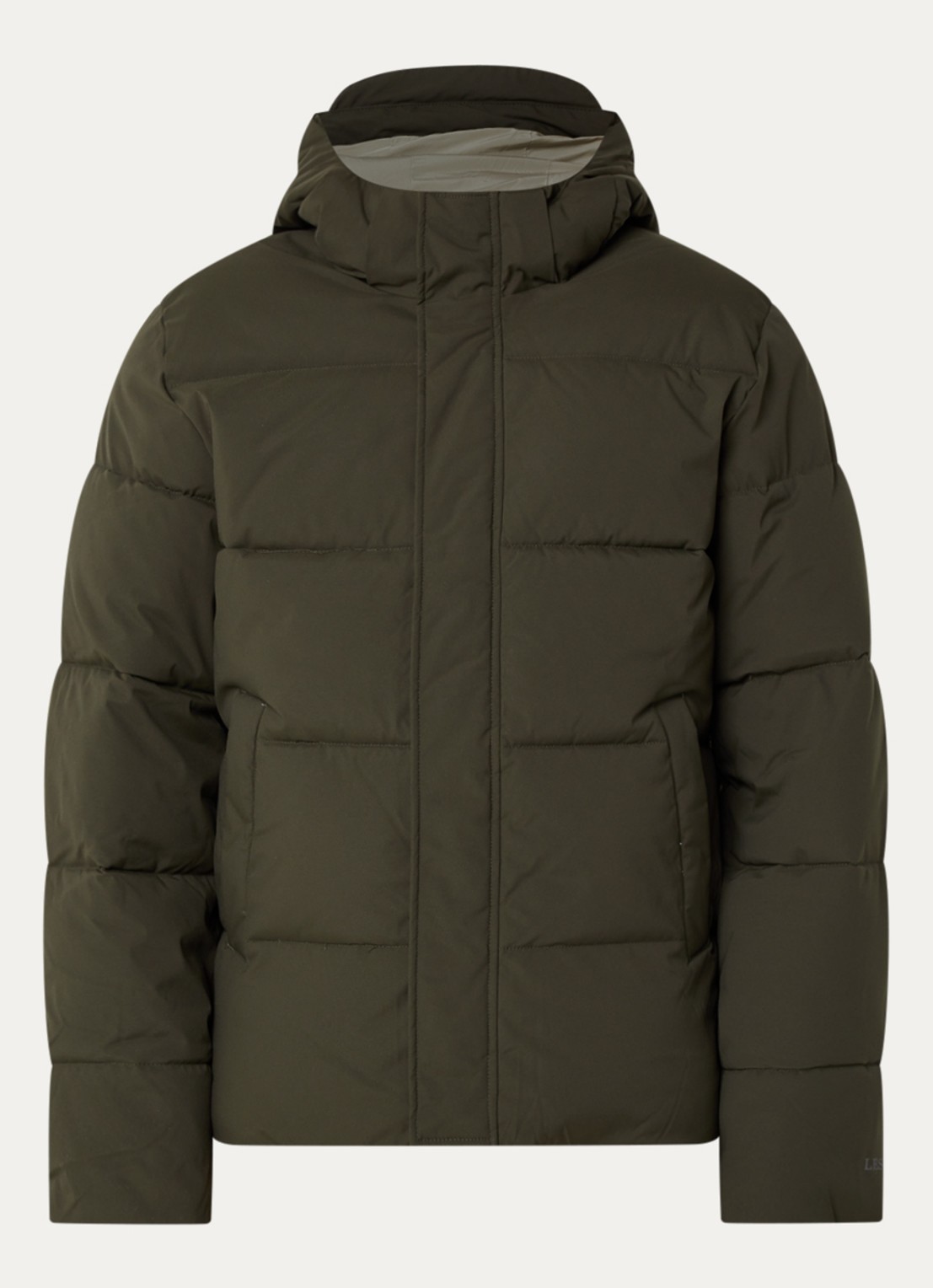 Les Deux Puffer jack met capuchon - voorkant 3 legergroen