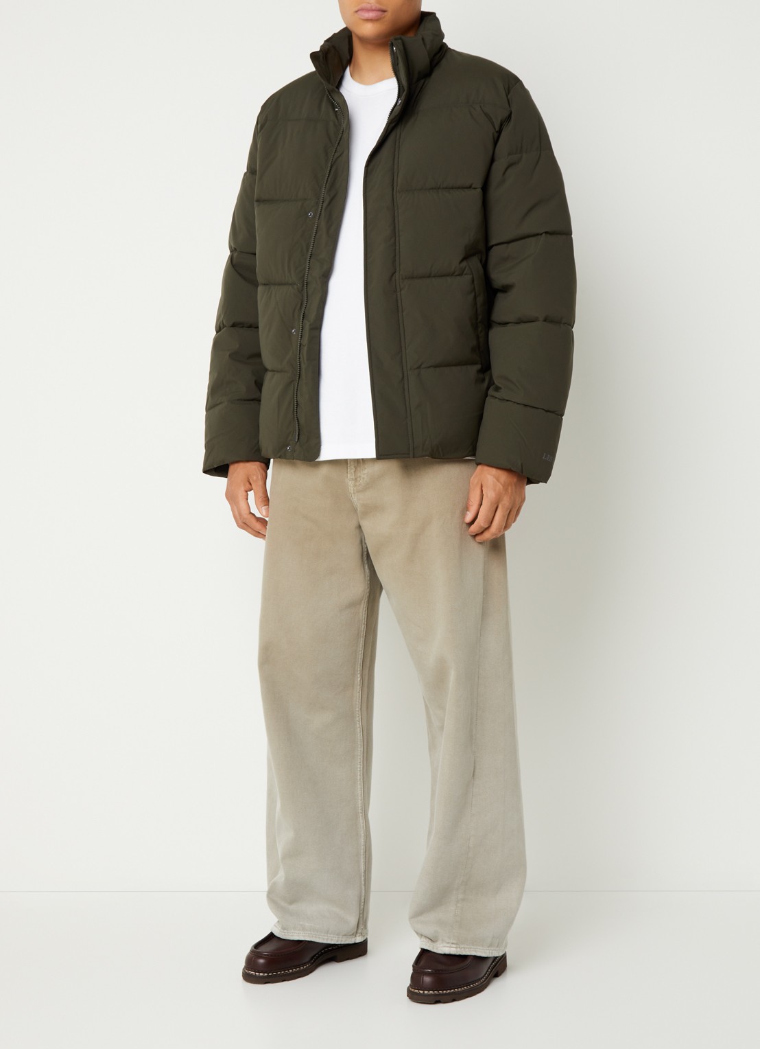 Les Deux Puffer jack met capuchon - voorkant 4 legergroen