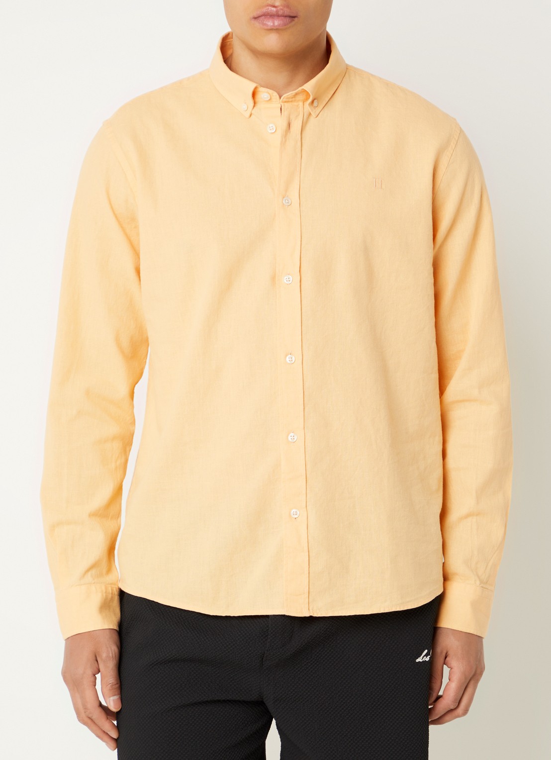 Les Deux Regular fit overhemd in linnenblend - detail oranje