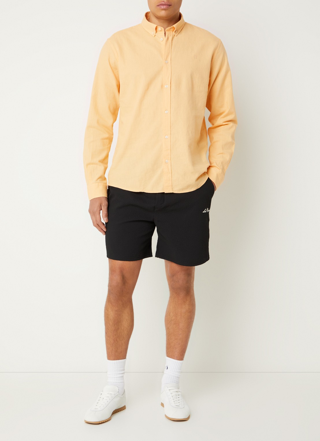 Les Deux Regular fit overhemd in linnenblend - voorkant 3 oranje