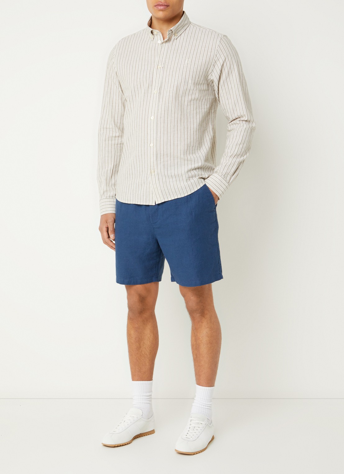 Les Deux Regular fit overhemd in linnenblend - voorkant 3 beige