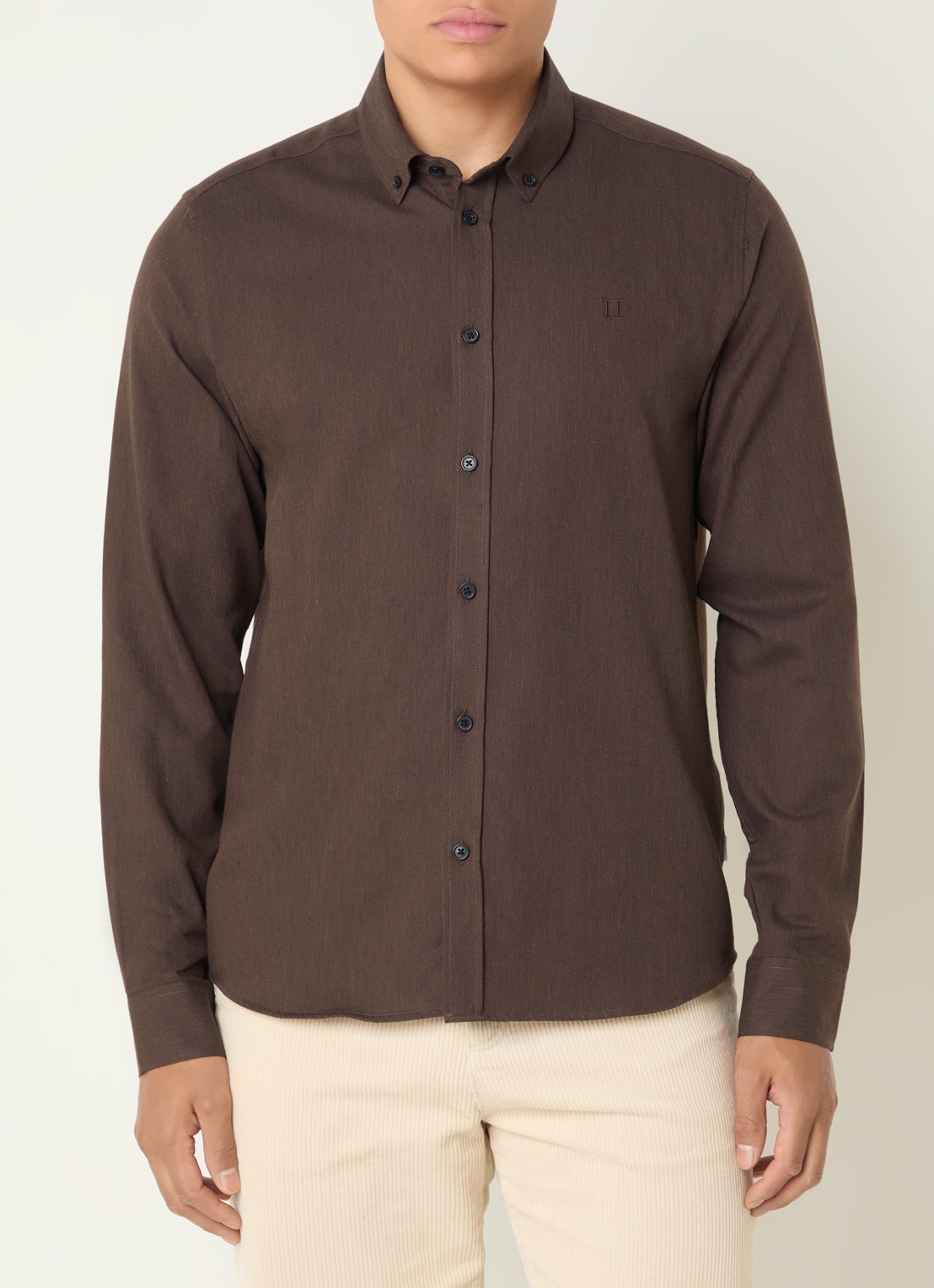 Les Deux Regular fit overhemd met kraag - detail bruin