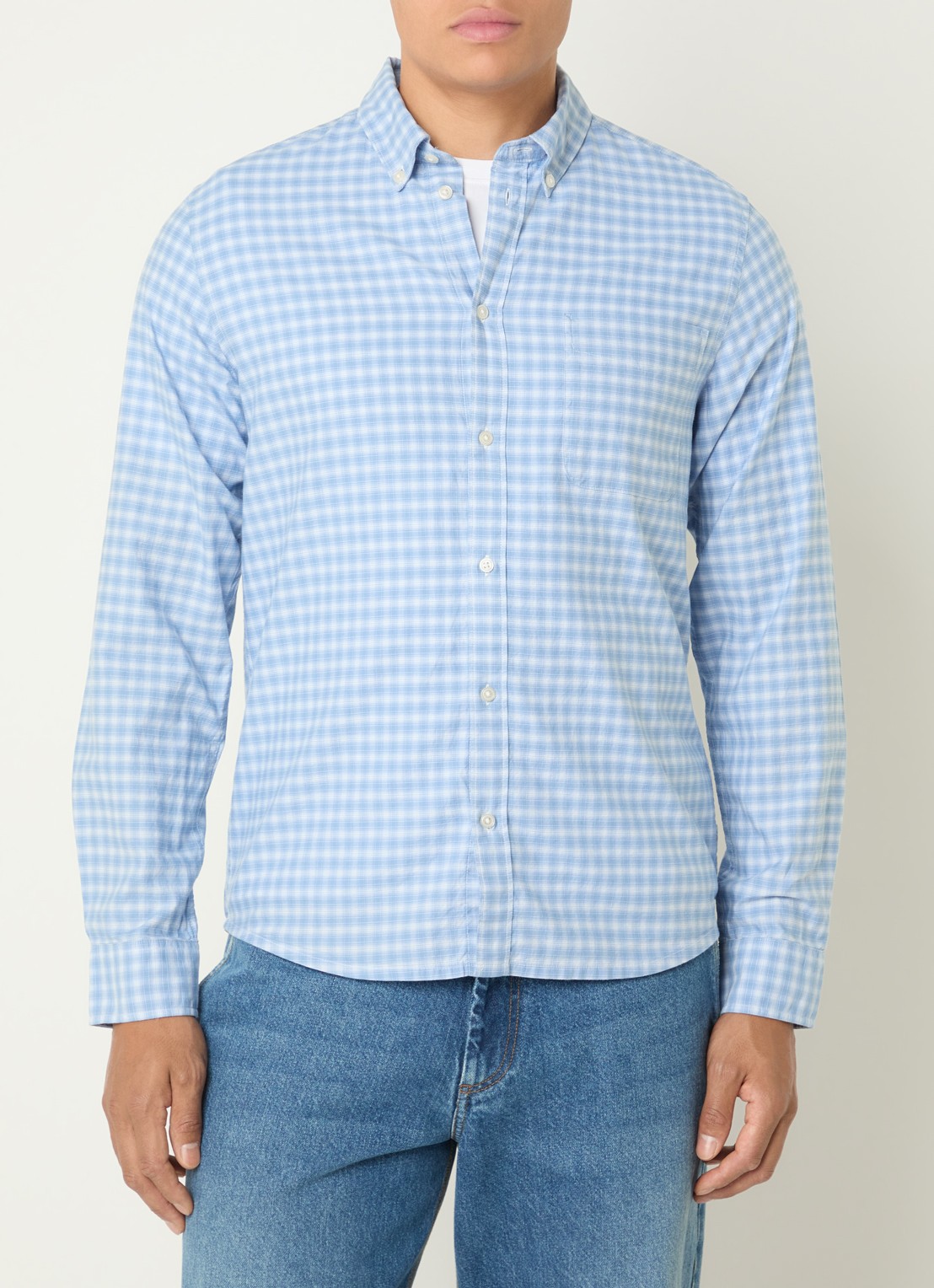 Les Deux Regular fit overhemd met ruitdessin - detail blauwgrijs