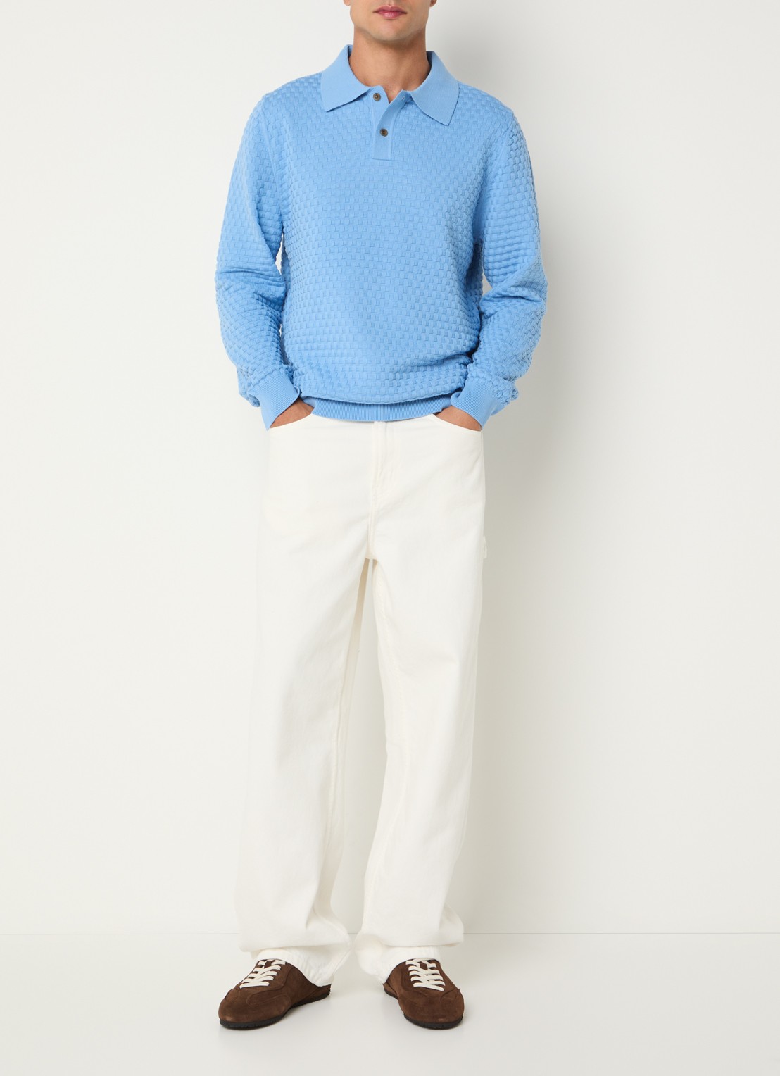 Les Deux Regular fit polo met structuur - voorkant 2 lichtblauw
