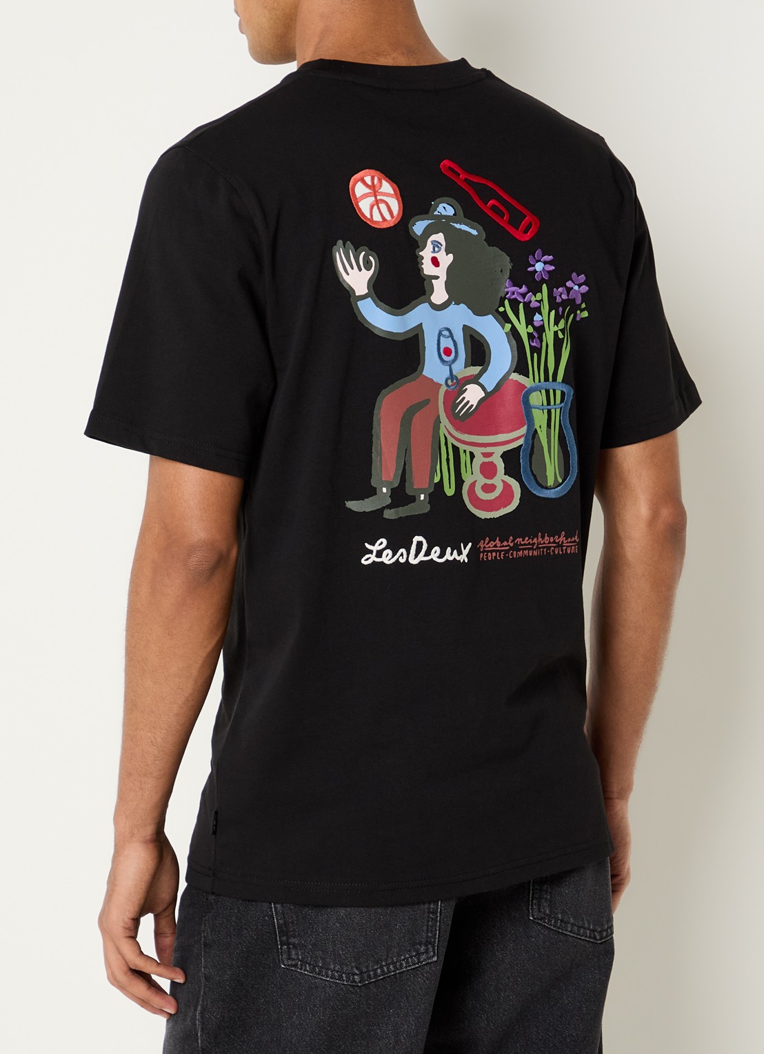 Les Deux Rural T-shirt met logoborduring en backprint - detail 3 zwart