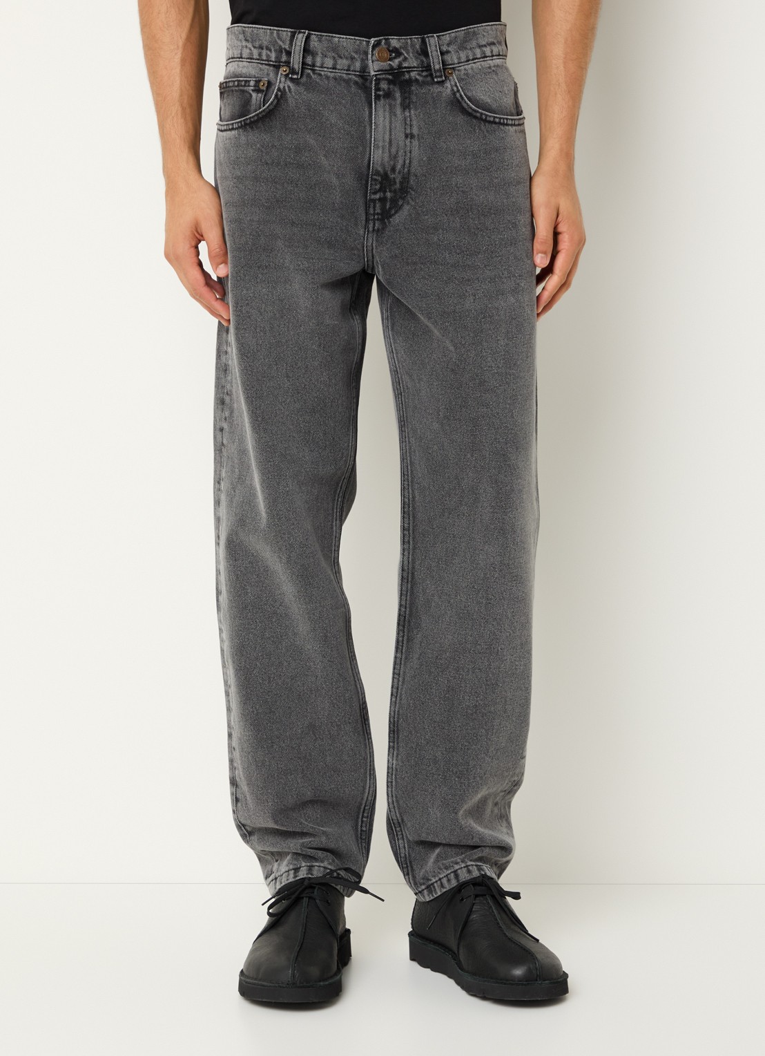Les Deux Ryder straight fit jeans met gekleurde wassing - detail 2 middengrijs