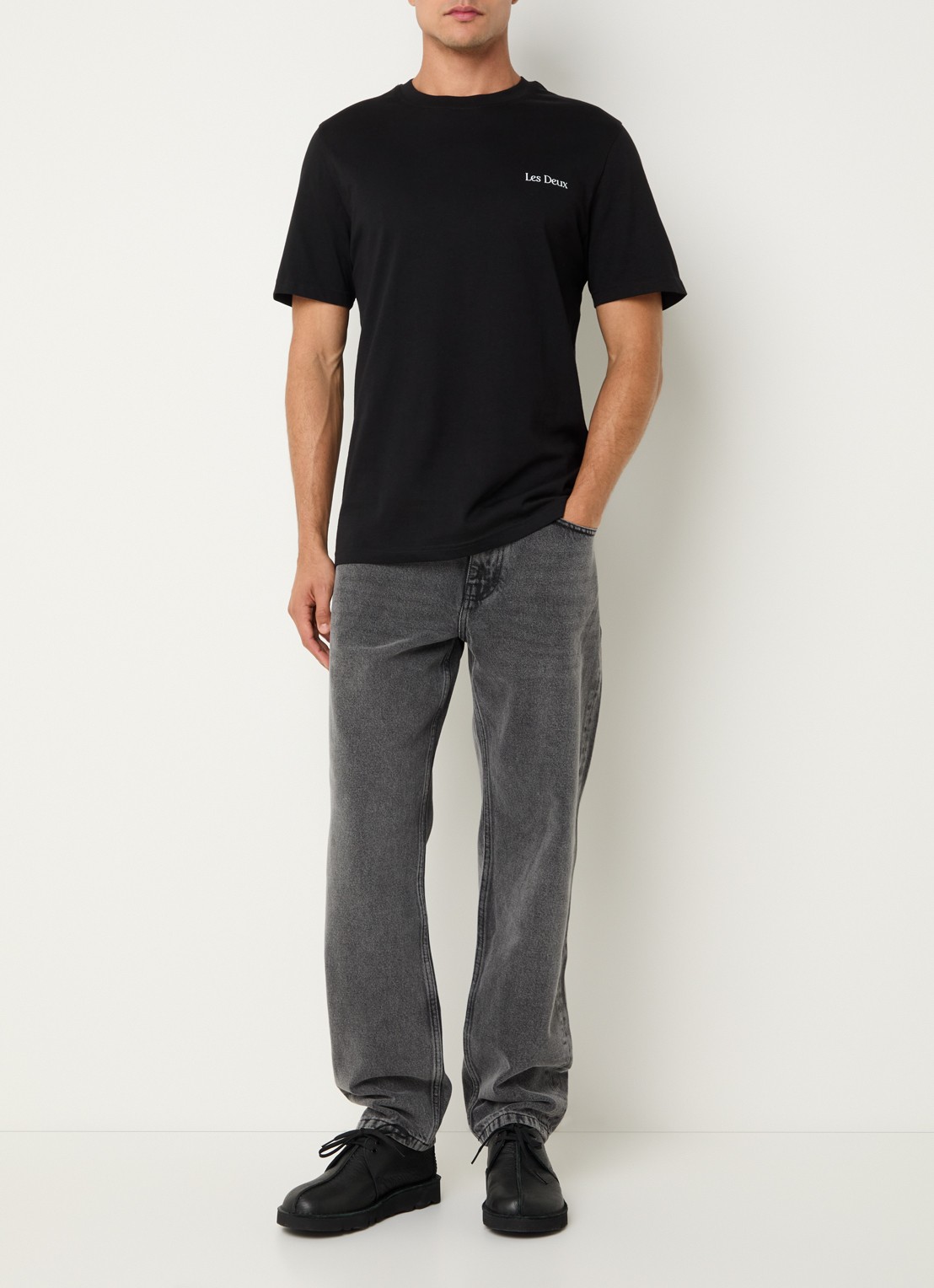 Les Deux Ryder straight fit jeans met gekleurde wassing - voorkant 5 middengrijs