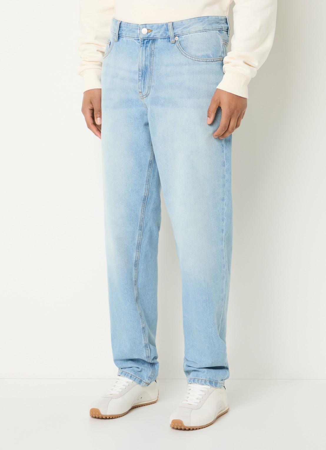 Les Deux Ryder straight fit jeans met lichte wassing - detail indigo