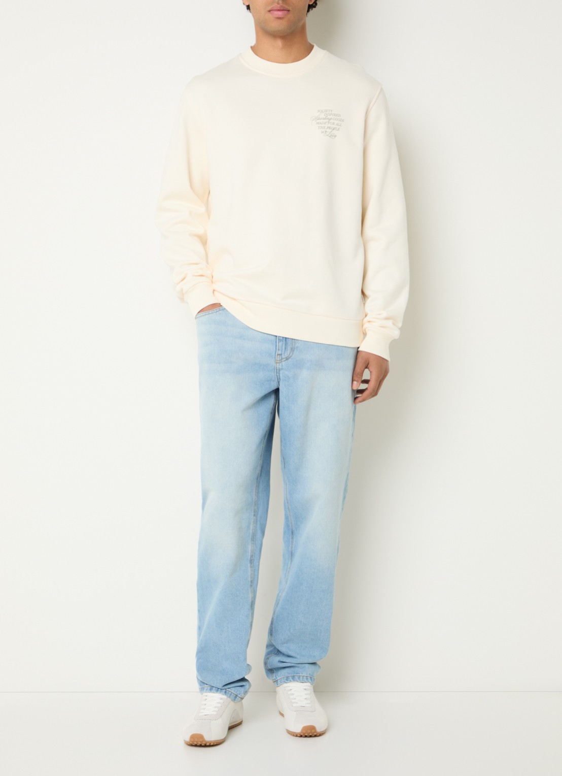 Les Deux Ryder straight fit jeans met lichte wassing - voorkant 4 indigo