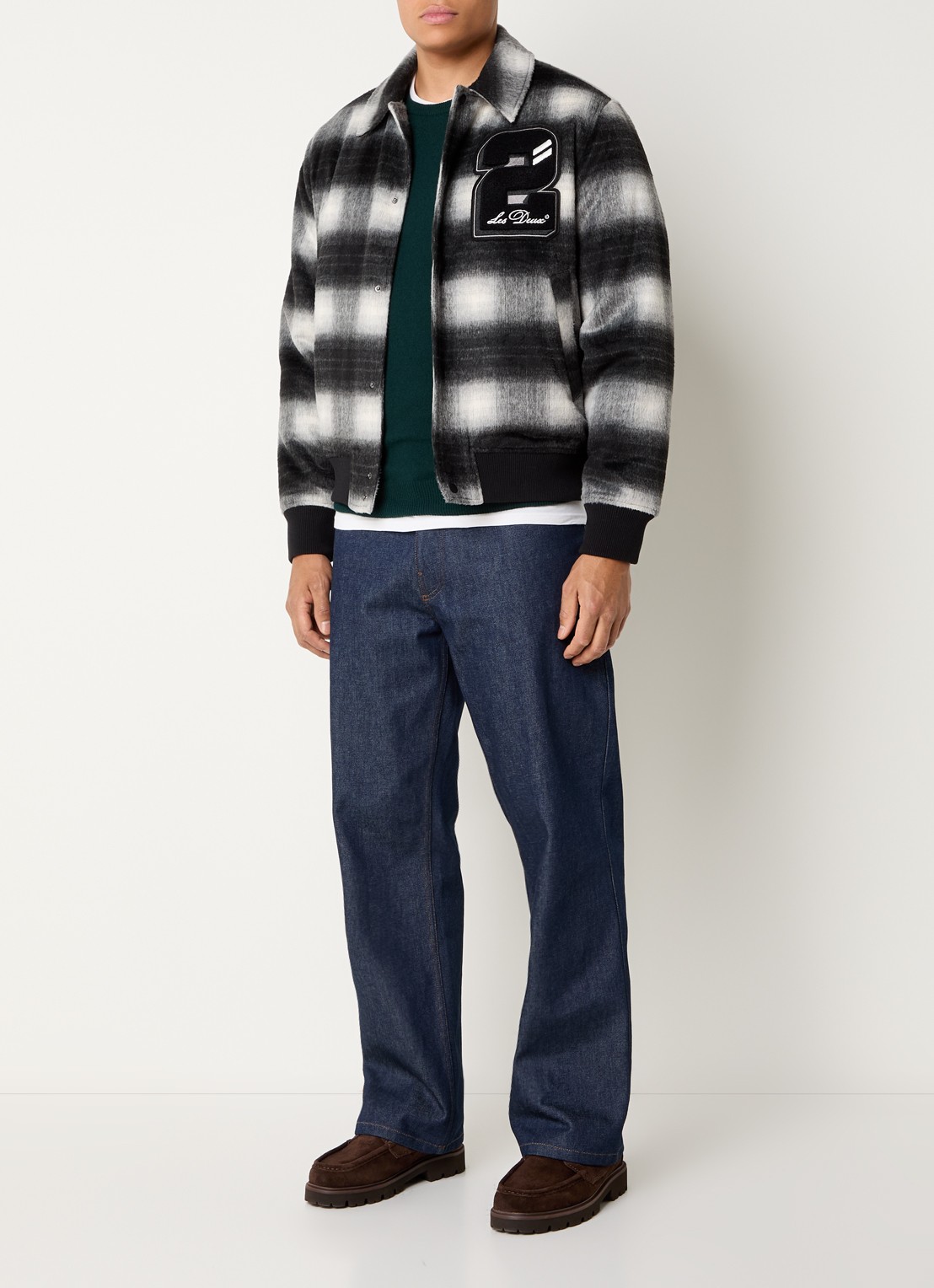 Les Deux Shadowcheck gewatteerd jack in wolblend met ruitdessin - voorkant 3 zwart