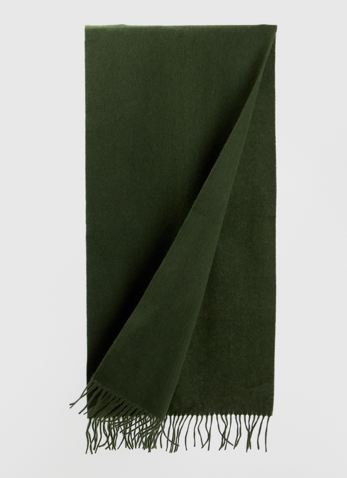 Les Deux Signature Solid sjaal van wol met franjes 175 x 40 cm - detail legergroen