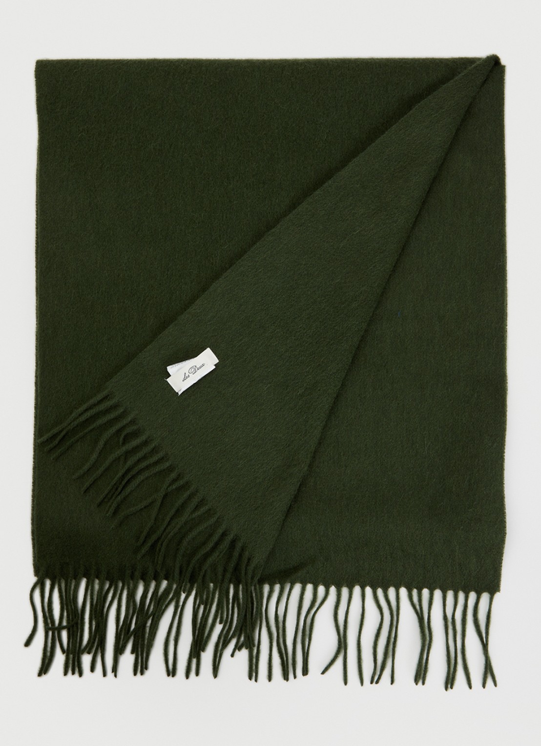 Les Deux Signature Solid sjaal van wol met franjes 175 x 40 cm - voorkant 3 legergroen