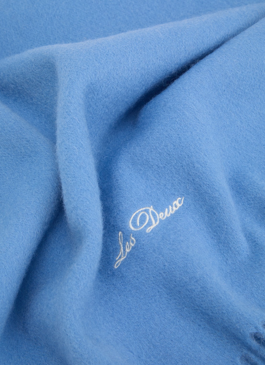 Les Deux Signature Solid sjaal van wol met franjes 175 x 40 cm - detail 3 blauw