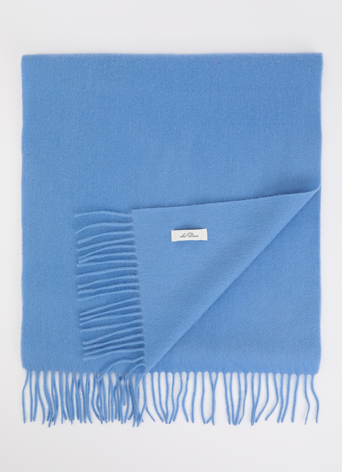 Les Deux Signature Solid sjaal van wol met franjes 175 x 40 cm - voorkant blauw