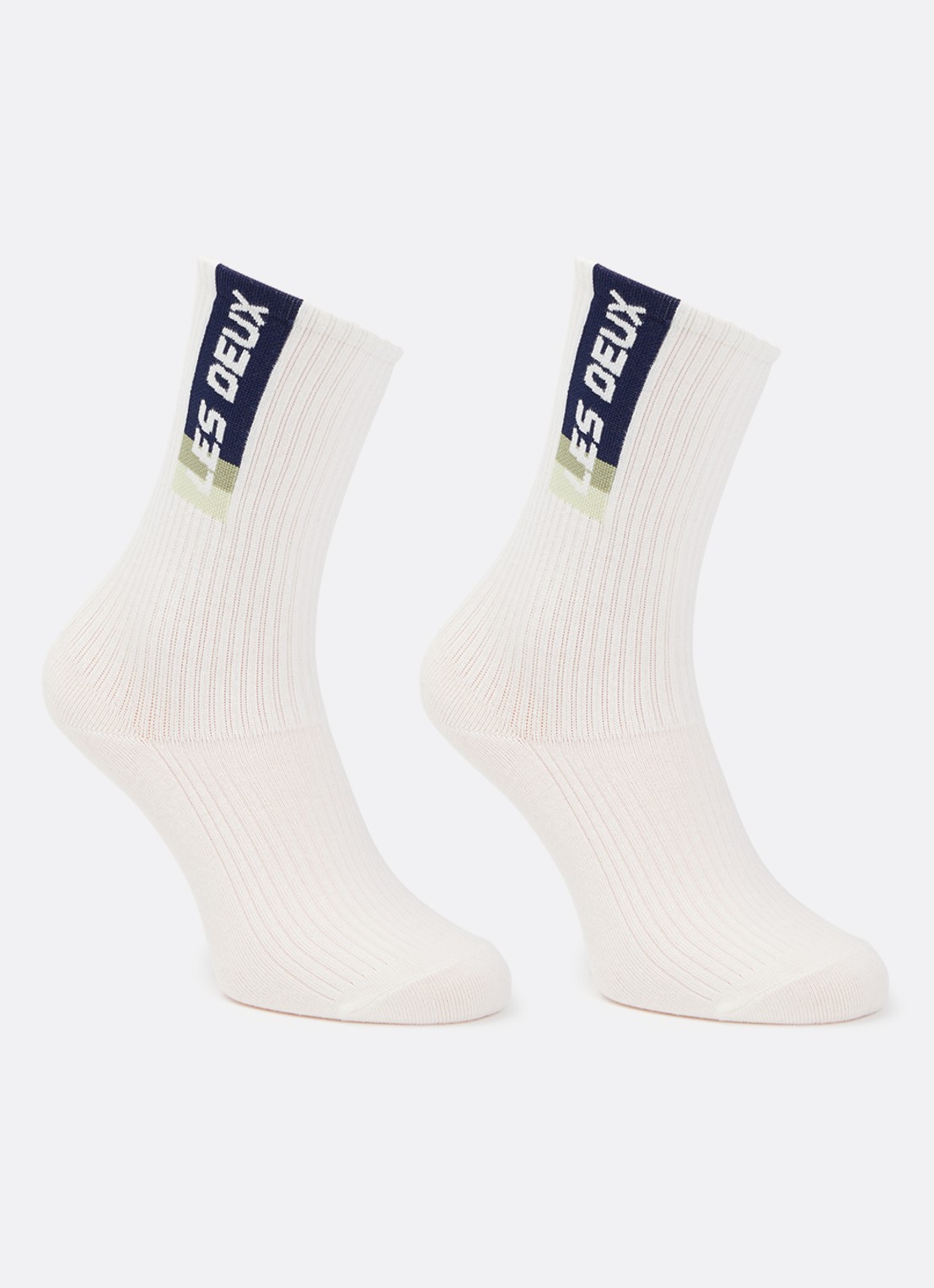 Les Deux Sport Logo sportsokken in katoenblend in 2-pack - voorkant 2 ivoor