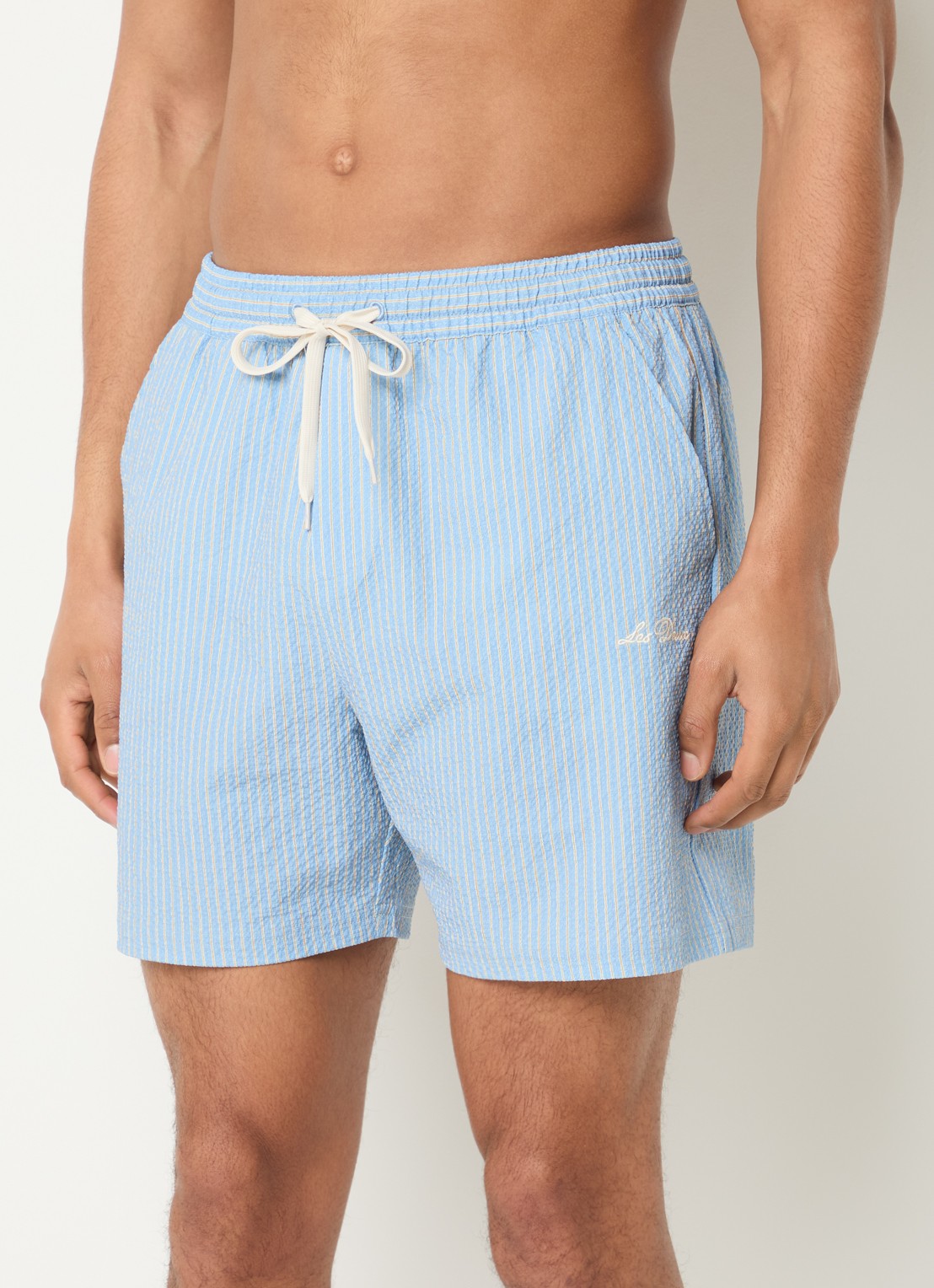 Les Deux Stan zwemshorts met streepprint en steekzakken - detail 3 lichtblauw