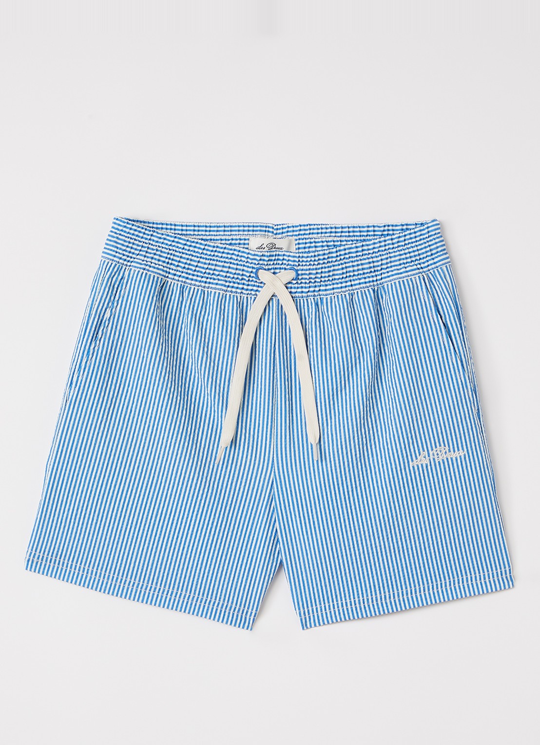Les Deux Stan zwemshorts met streepprint - voorkant 2 blauw
