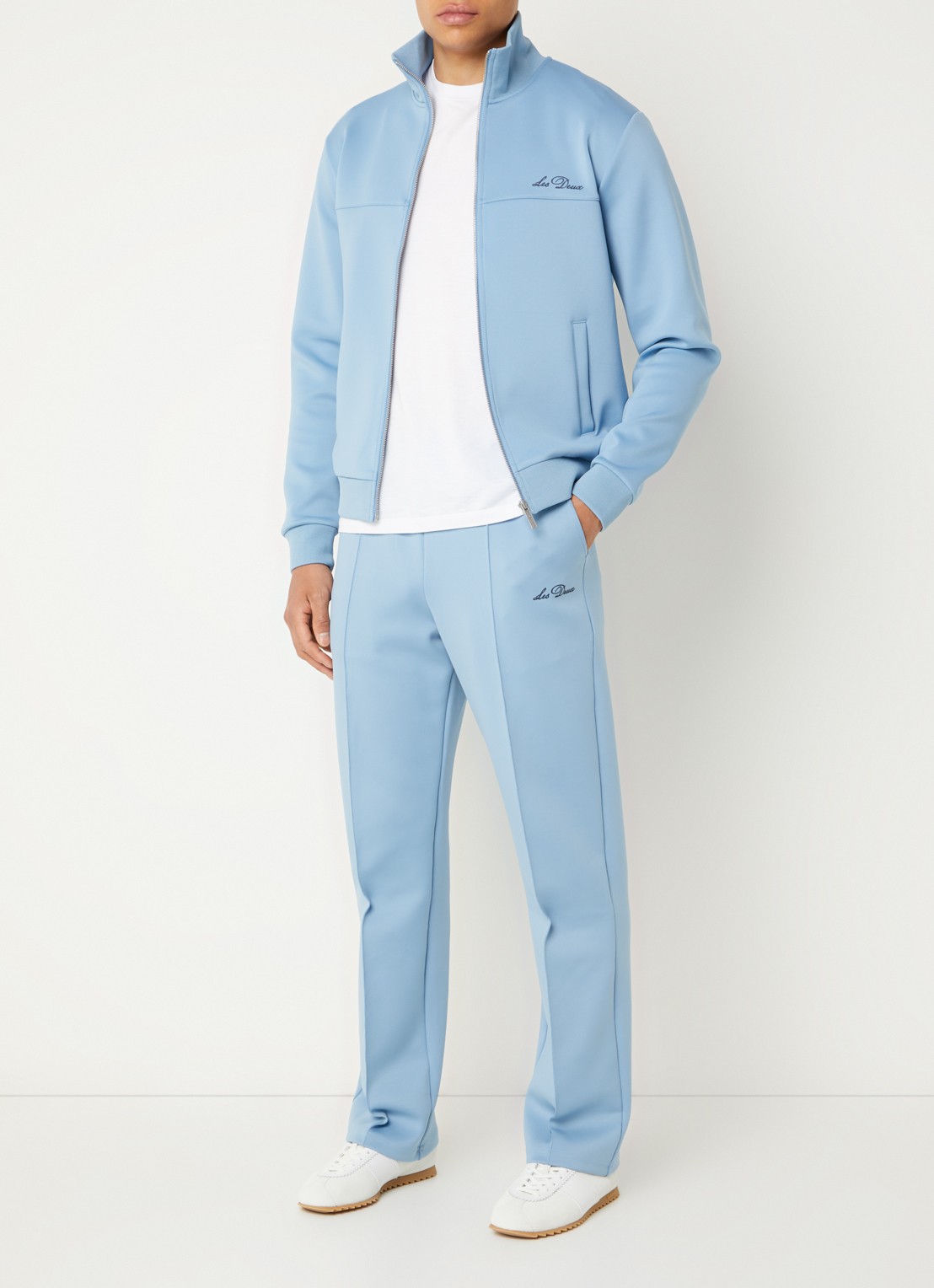 Les Deux Straight fit joggingbroek met logo en steekzakken - voorkant 5 blauwgrijs
