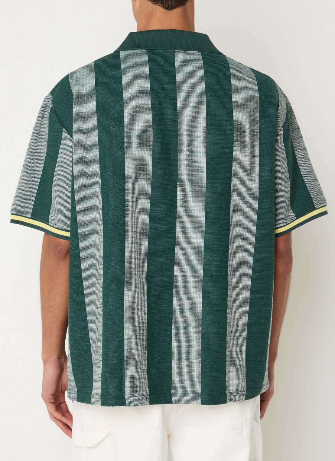 Les Deux Stripe Football oversized fit polo met streepprint en borduring - achterkant 4 groen
