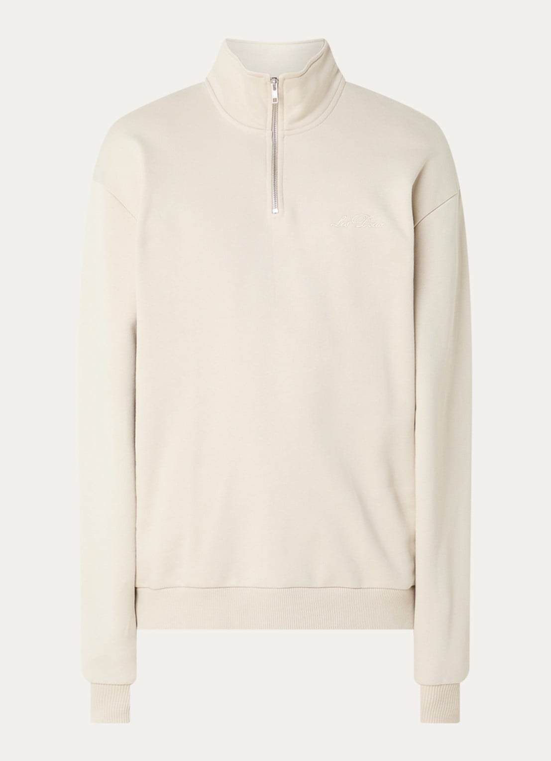 Les Deux Sweater met halve rits en logoborduring - voorkant 2 creme